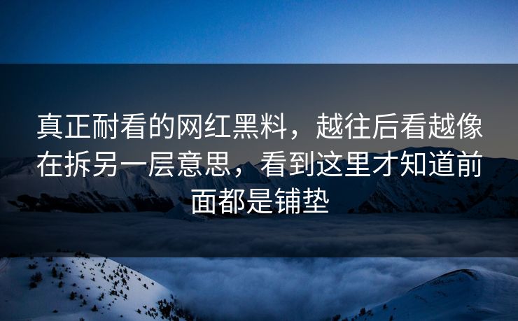 真正耐看的网红黑料,越往后看越像在拆另一层意思,看到这里才知道前面都是铺垫 第1张 真正耐看的网红黑料,越往后看越像在拆另一层意思,看到这里才知道前面都是铺垫 第1张