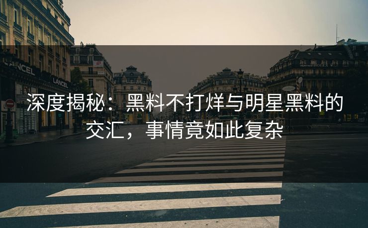 深度揭秘：黑料不打烊与明星黑料的交汇，事情竟如此复杂